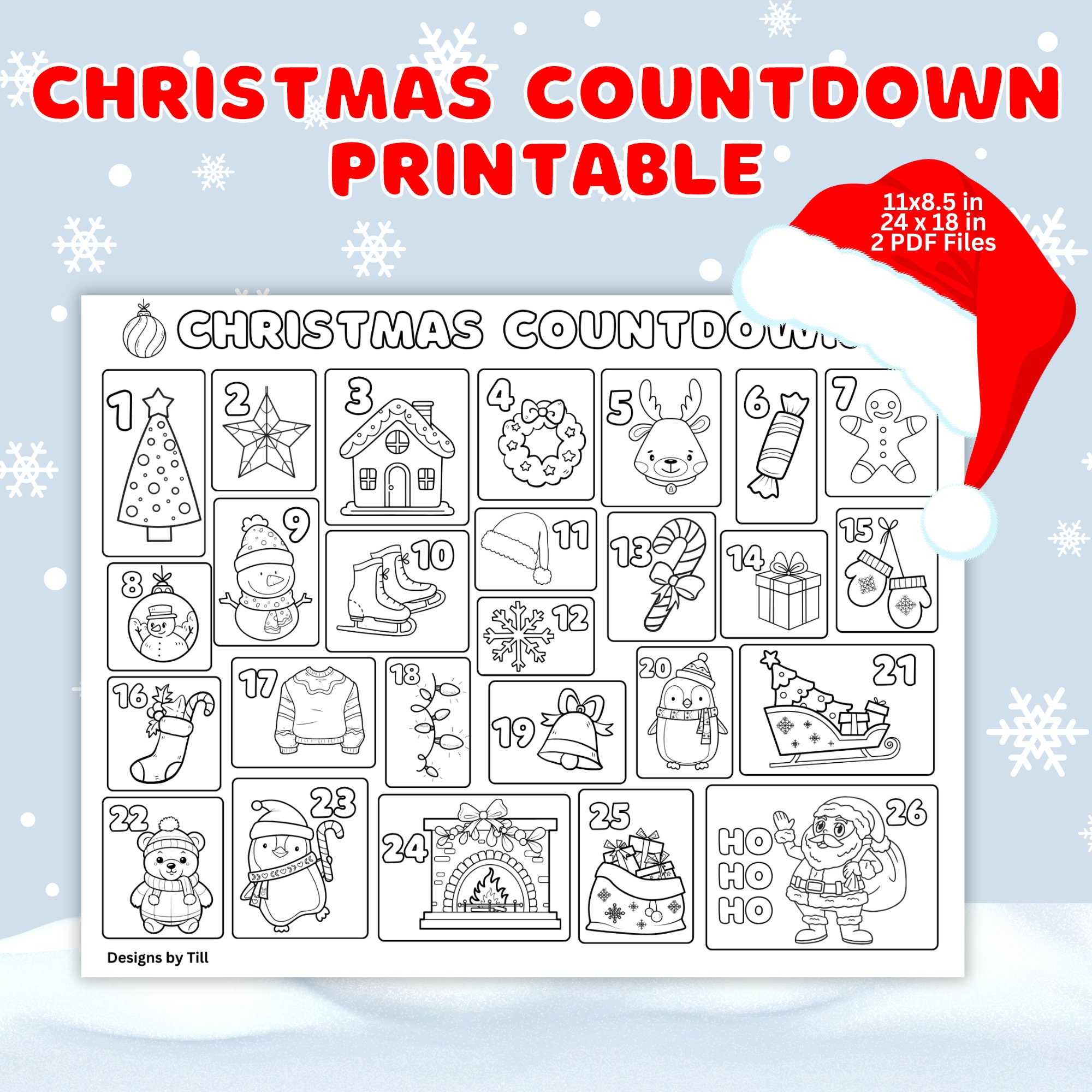 Christmas Countdown Printable, Christmas Coloring Page, Christmas ...