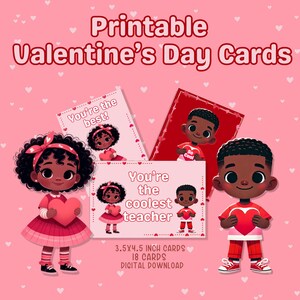 African American Valentines Cards, Printable Valentine Day Cards, Kids Valentines Cards, School Valentines, Valentine Tags, Digital Download