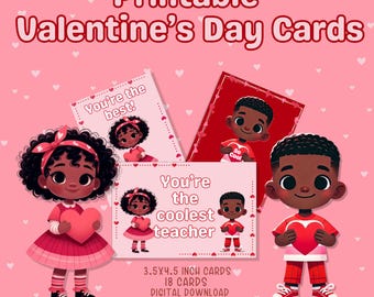 African American Valentines Cards, Printable Valentine Day Cards, Kids Valentines Cards, School Valentines, Valentine Tags, Digital Download