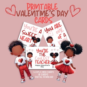 African American Valentines Cards, Printable Valentine Day Cards, Kids Valentines Cards, School Valentines, Valentine Tags, Digital Download