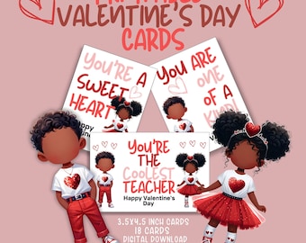 African American Valentines Cards, Printable Valentine Day Cards, Kids Valentines Cards, School Valentines, Valentine Tags, Digital Download