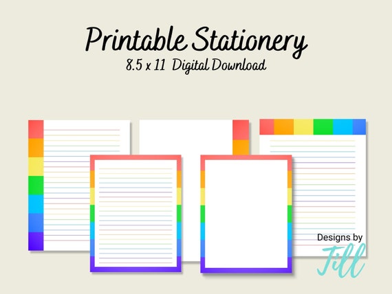 Printable Stationery Printable Rainbow Stationery Pride - Etsy