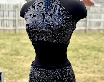 Brand new, fully lined black and gray shimmery 2 piece