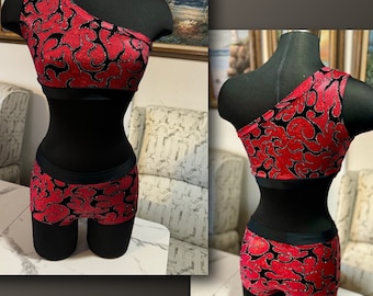 Sassy 2 piece red and black off the shoulder costume