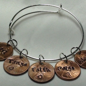 custom stamped Lucky Penny Bracelet - you pick NAME and YEAR, Grandmother&#39;s Bracelet, Mother&#39;s Day, gifts for mom, birthday gifts for women