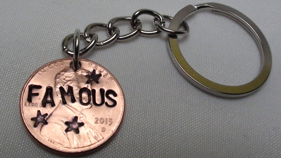 Famous Keychains Lucky Penny Keychain Hand Stamped Stars and