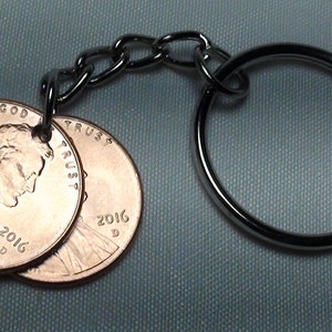 Lucky Penny KEYCHAIN two lucky pennies, good luck charm, keychain, purse charms, unique keychains, cool key rings, new penny, kids keychains