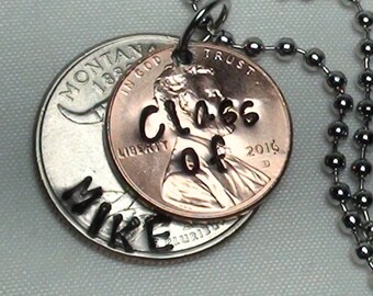 Personalized Graduation Gift, Custom Stamped Lucky Penny and State Quarter of Choice Necklace ready to wear, Class of 2017, Grad Gifts
