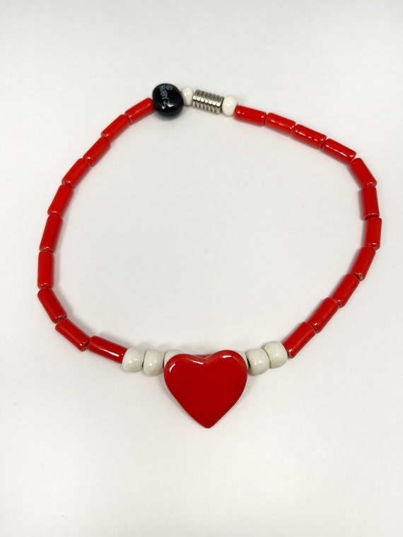 Vintage Ruby Z Designer Ceramic Heart Necklace
