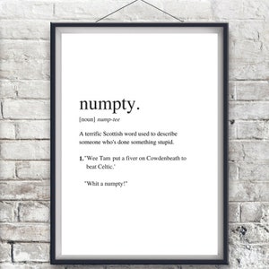 Numpty | Custom Print | Scottish Slang | Funny Print | A4 Unframed