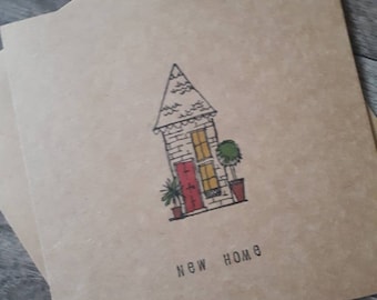 New home card - moving house - new neighbour - welcome - house -  apartment - flat- hand printed