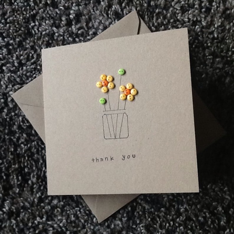 Thank You Card handmade Greetings Card Button Flowers Handmade Embellised Thanks a Bunch Teacher