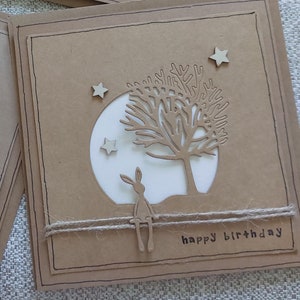 birthday card-happy birthday-tree-hare-kraft card-female birthday-country scene