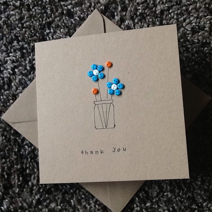 Thank You Card handmade Greetings Card Button Flowers Handmade Embellised Thanks a Bunch Teacher