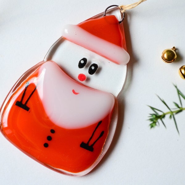 Holiday ornaments Christmas Santa Holiday decor Christmas decorations Fused glass ornaments Christmas tree ornaments Personalised ornaments