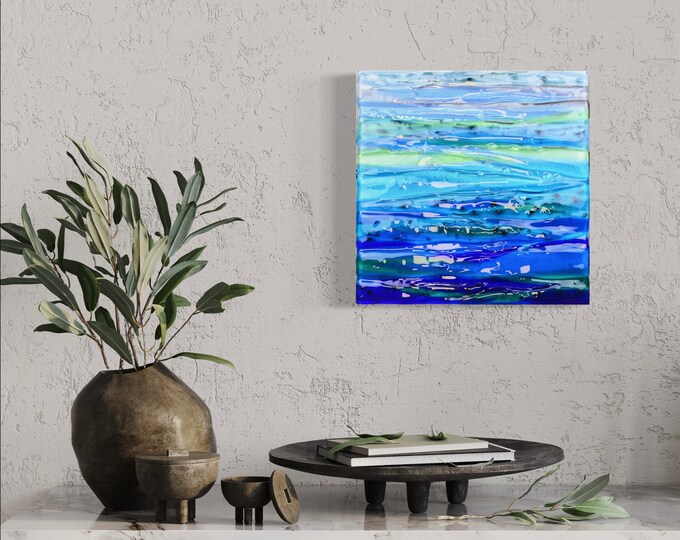 Ocean Glass Art Modern Glass Wall Art Fused Glass Art Coastal Wall Art