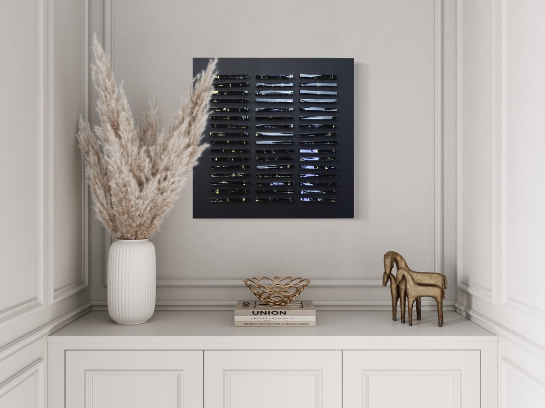 Contemporary Fused Glass Wall Art Black Gold Inclusions Photo Inspiration