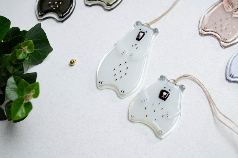 Bear Holiday ornaments Holiday decor Christmas decorations Fused glass ornaments Glass ornaments Christmas gifts Personalised ornaments Big white