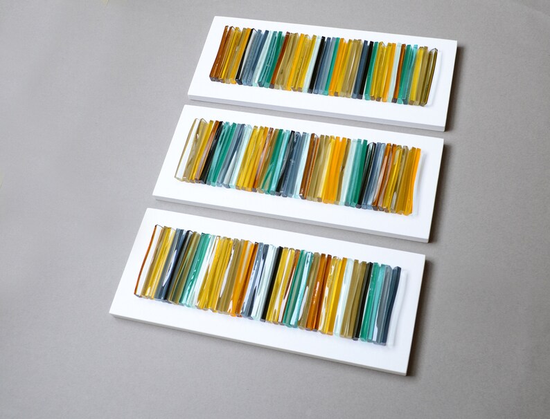 Glass art Modern wall art Fused glass art 3D wall art Modern glass wall art Set of three pieces image 3