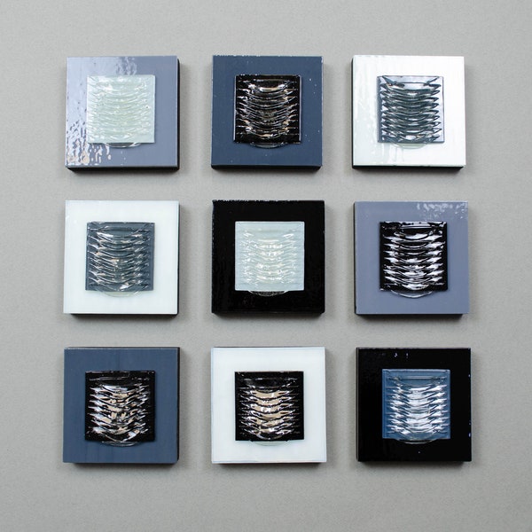 Modern glass art Contemporary glass wall art Glass art Fused glass wall art Wall sculpture art modern Office art Set of nine squares/pieces