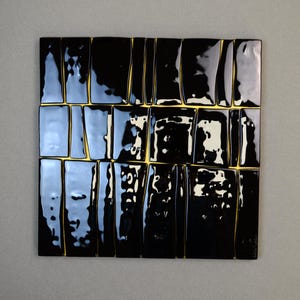 Abstract Fused Glass Wall Art, Geometric Glass Panel, Modern Wall Decor, Color Block Artwork, Mid Century Style Art black