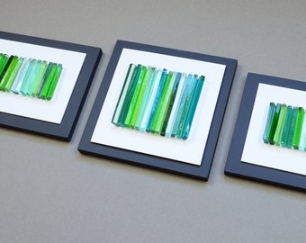 Moderne glaskunst 3D-muurkunst Kunst aan de muur gesmolten glas Glaskunst Grote muurkunst Hedendaagse glaskunst Groene muurkunst Horizontale muurkunst