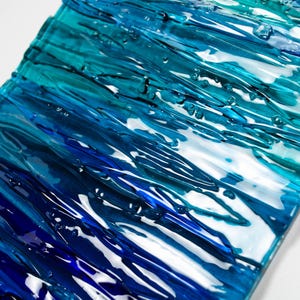 Modern Fused Glass Ocean Wall Art – Blue Coastal Vertical Glass Panel – 3D Textured Wave Sculpture – Contemporary Beach House Decor image 7