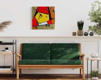 Abstracte gesmolten glazen muurkunst 18''x 18'', modern geometrisch glaskunstwerk, hedendaags kleurrijk wanddecor, glazen paneel, statementkunst