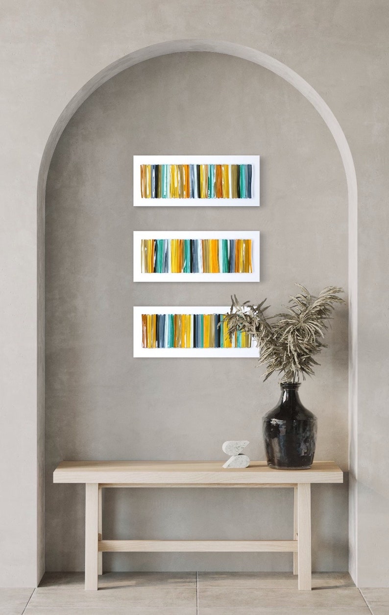 Glass art Modern wall art Fused glass art 3D wall art Modern glass wall art Set of three pieces image 7