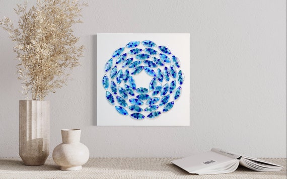 Glass wall art Modern glass art Ocean glass wall art Fused glass wall art Coastal wall art blue wall art Contemporary glass wall art