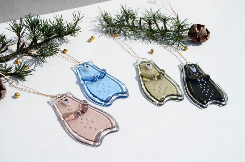 Bear Holiday ornaments Holiday decor Christmas decorations Fused glass ornaments Glass ornaments Christmas gifts Personalised ornaments image 5