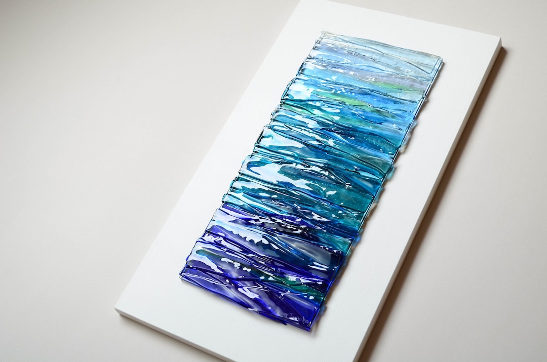 Glass Art Ocean Wall Art Fused Glass Wall Art Vertical Wall Art Beach