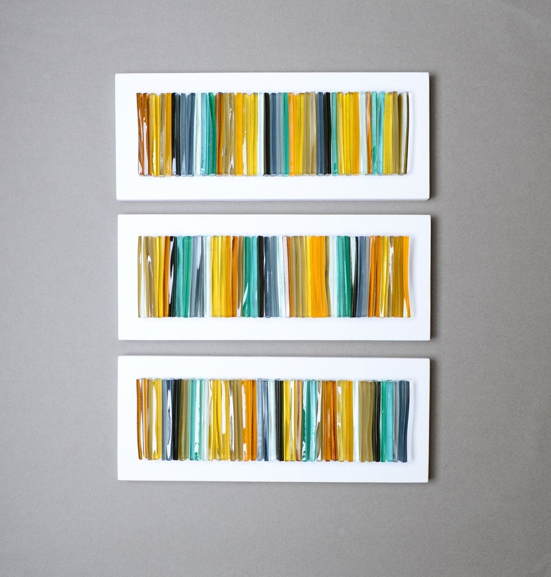 Glass art Modern wall art Fused glass art 3D wall art Modern glass wall art Set of three pieces image 2