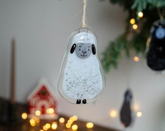 Adornos de oveja de vidrio fundido – Adornos navideños hechos a mano – Bonito regalo de animal de granja