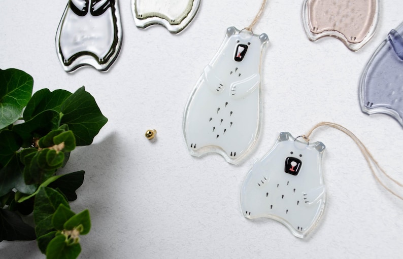 Bear Holiday ornaments Holiday decor Christmas decorations Fused glass ornaments Glass ornaments Christmas gifts Personalised ornaments Little white :)