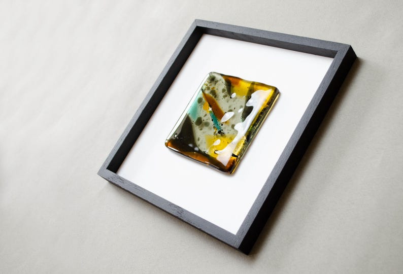 Modern Glass Art Set, Abstract Fused Glass Wall Panels, Contemporary Gallery Wall, Minimalist Framed Artwork, Designer Home Decor image 5