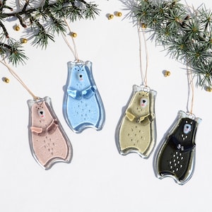 Bear Holiday ornaments Holiday decor Christmas decorations Fused glass ornaments Glass ornaments Christmas gifts Personalised ornaments image 3