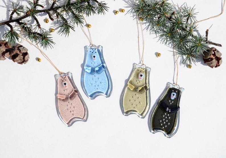 Bear Holiday ornaments Holiday decor Christmas decorations Fused glass ornaments Glass ornaments Christmas gifts Personalised ornaments image 3