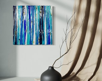 Fused Glass Wall Art: Blue Abstract Coastal Decor, 21''x21''