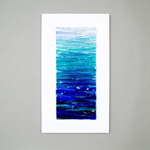 Modern Fused Glass Ocean Wall Art – Blue Coastal Vertical Glass Panel – 3D Textured Wave Sculpture – Contemporary Beach House Decor image 2