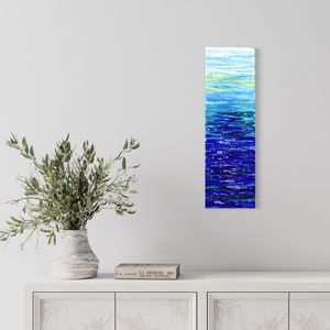 Ocean glass wall art Modern glass art Fused glass wall art Coastal decor Beach house wall art Office wall art Vertical panel Blue wall art
