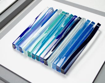 3D glass wall art Modern glass art Fused glass wall art Wall sculpture Office wall art Living room wall art Set of three pieces