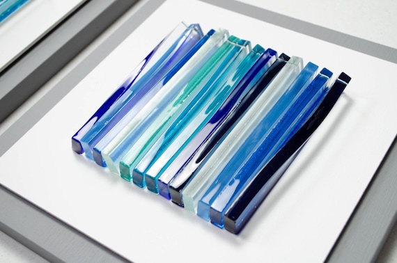 3D glass wall art Modern glass art Fused glass wall art Wall sculpture Office wall art Living room wall art Set of three pieces