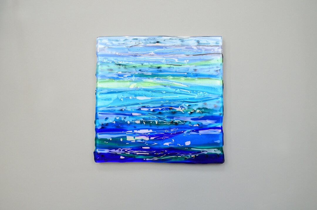 Ocean Glass Art Modern Glass Wall Art Fused Glass Art Coastal Etsy