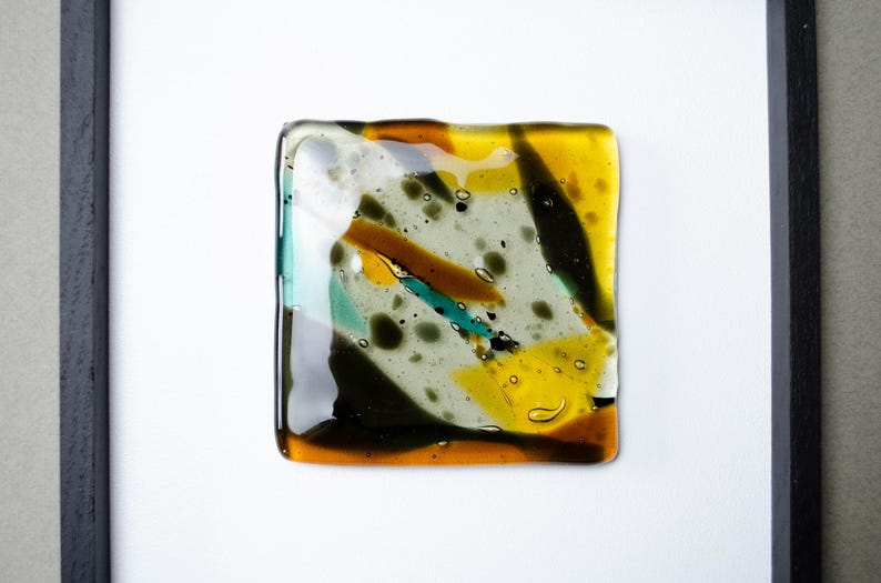 Modern Glass Art Set, Abstract Fused Glass Wall Panels, Contemporary Gallery Wall, Minimalist Framed Artwork, Designer Home Decor image 3