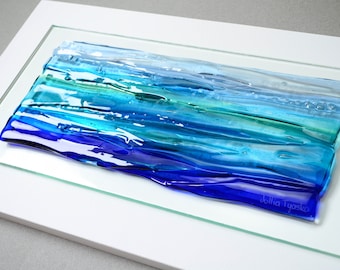 Arte de pared de vidrio Arte oceánico grande Arte de pared de vidrio fusionado Decoración costera Arte de pared moderno Olas del océano Arte de pared de playa Arte de pared de baño