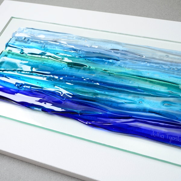 Glass wall art Large ocean art Fused glass wall art Coastal decor Modern wall art Ocean waves Beach wall art Bathroom wall art