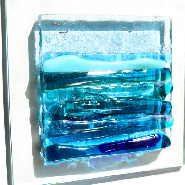 Glass Wall Art Ocean Art Ocean Glass Art Modern Art Fused Glass Art Abstract Ocean Waves Art Seascape Sea Ocean Decor Beach Wall Art