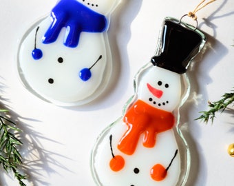 Holiday ornaments Snowman Christmas decorations Fused glass ornaments Glass decorations Christmas tree decor Holiday gifts Personalised gift