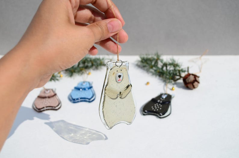 Bear Holiday ornaments Holiday decor Christmas decorations Fused glass ornaments Glass ornaments Christmas gifts Personalised ornaments image 2